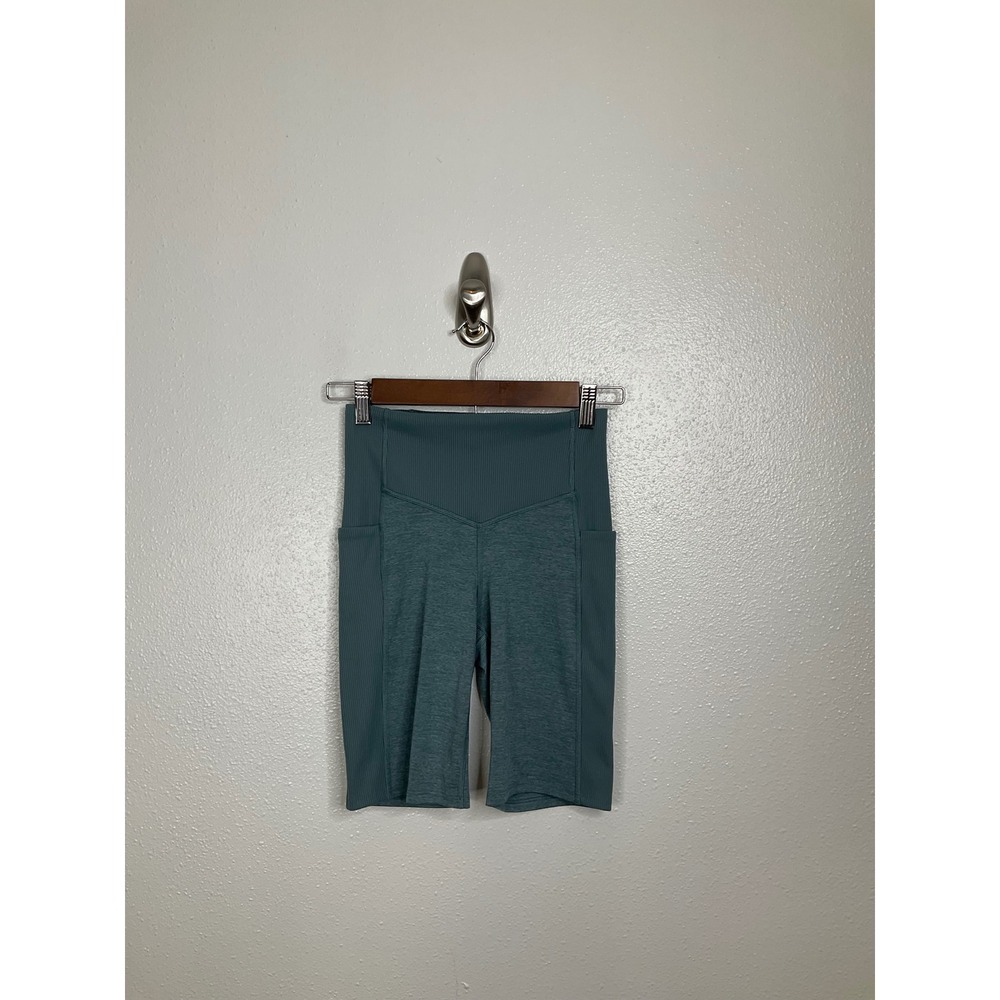 The North Face Womens High Rise Ribbed Biker Shorts Teal Blue XS Pockets